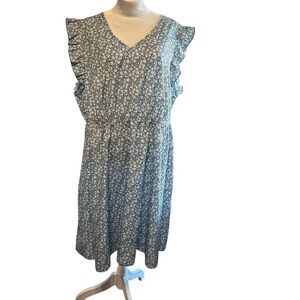 SHEIN Blue and White Midi Sundress with Flutter Sleeves